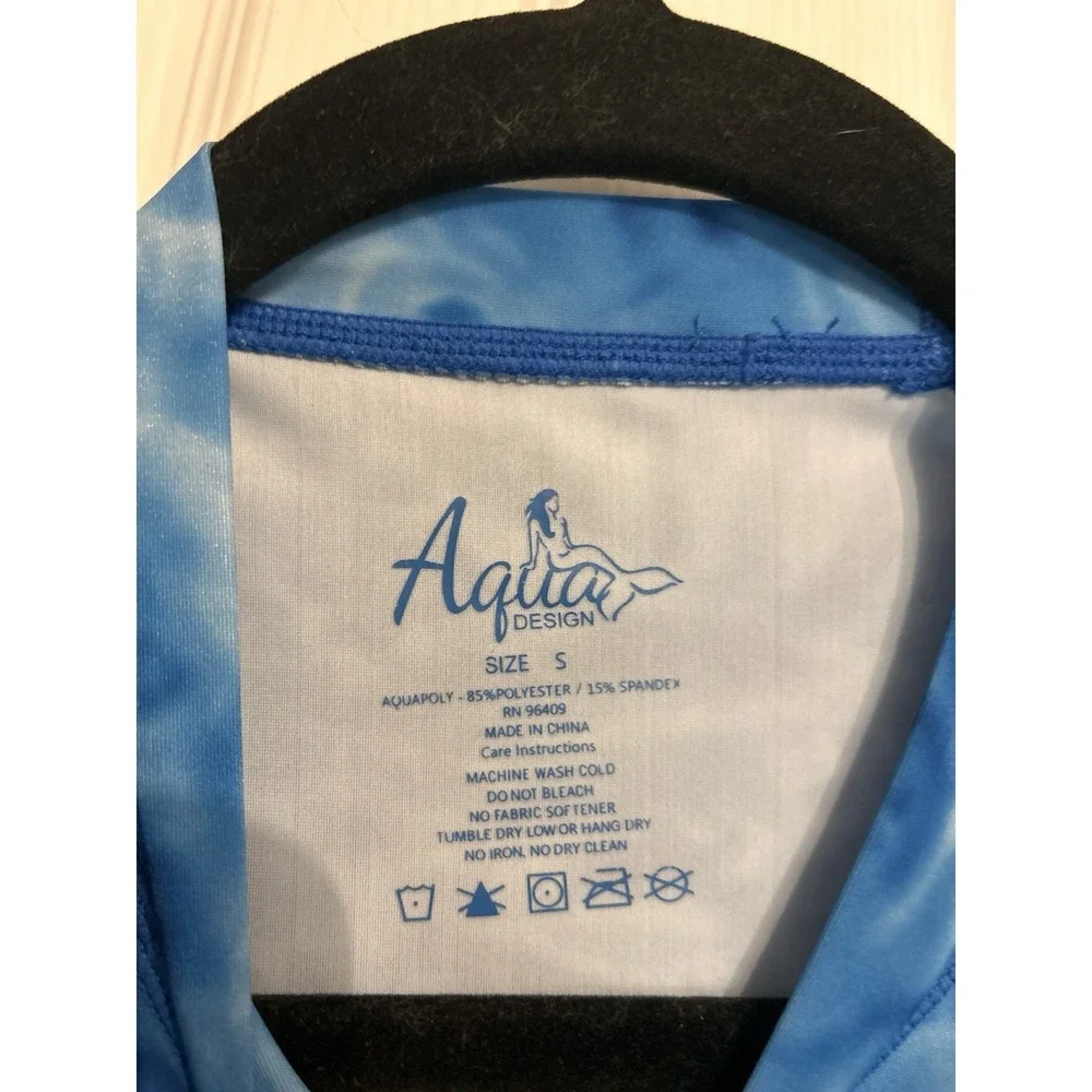 Aqua Design Womens Small Long Sleeve Swim Shirt Rash Guard‎ Sun Protection Blue